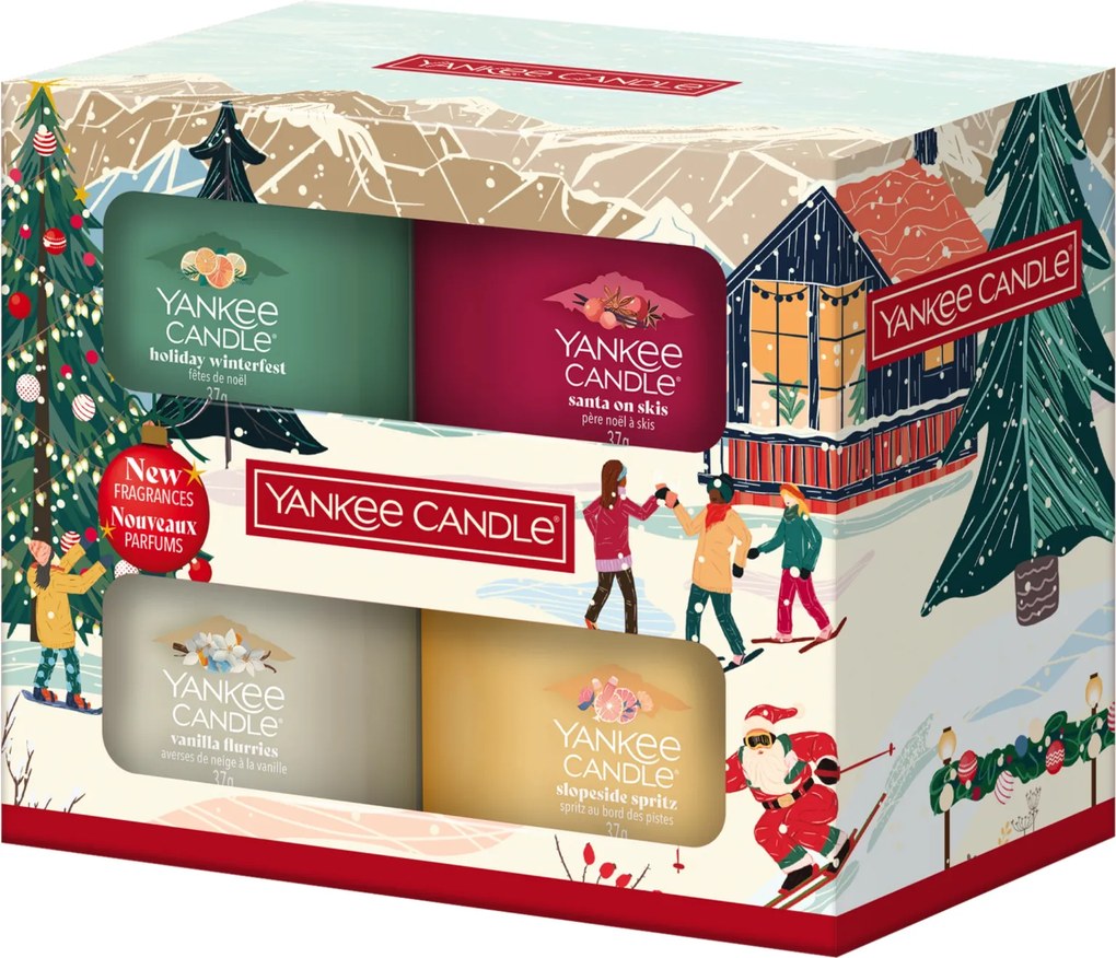 Yankee Candle Apres Ski Christmas Classics - 4 Filled Votive Gift Set - Holiday Winterfest + Santa on Skis + Vanilla Flurries + Slopeside Spritz - 4x37g