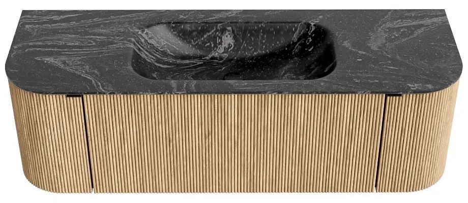 Mondiaz Kurve-dlux 140cm badmeubel ronding links/rechts oak met 1 lade en 2 deuren en wastafel big small midden zonder kraangat lava