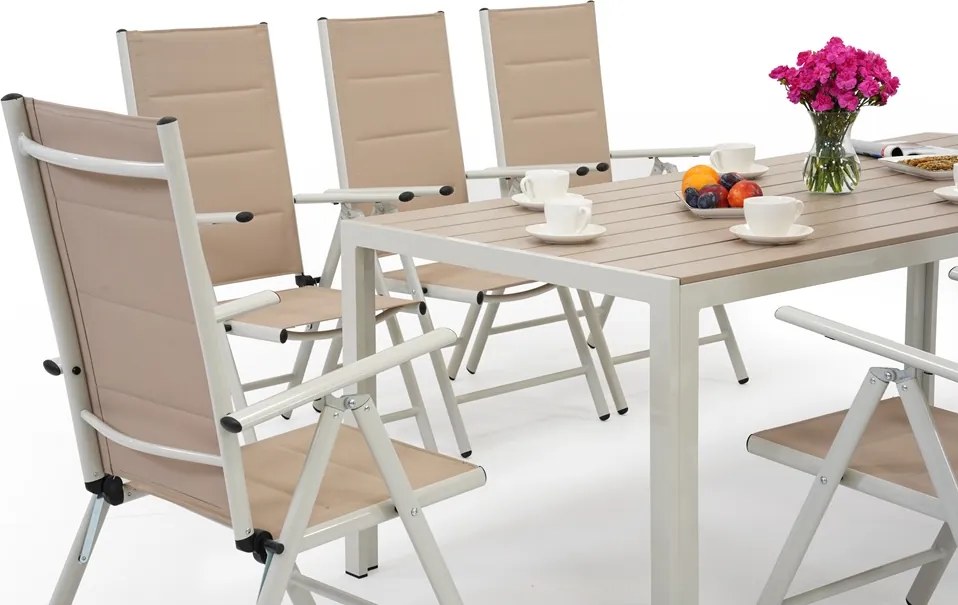 Aluminium tuinmeubelen met grote Polywood Verona tafel voor 8 personen Garden Point beige