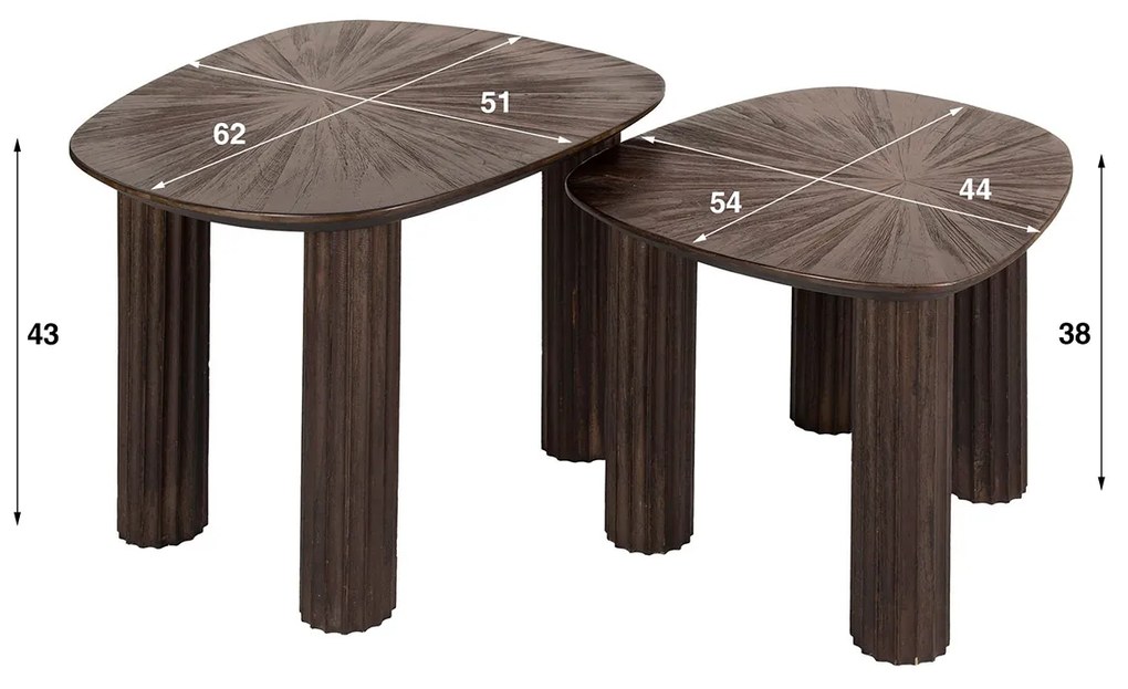 Salontafel Set Bruin Teakhout 2-delig - 62 X 51cm.