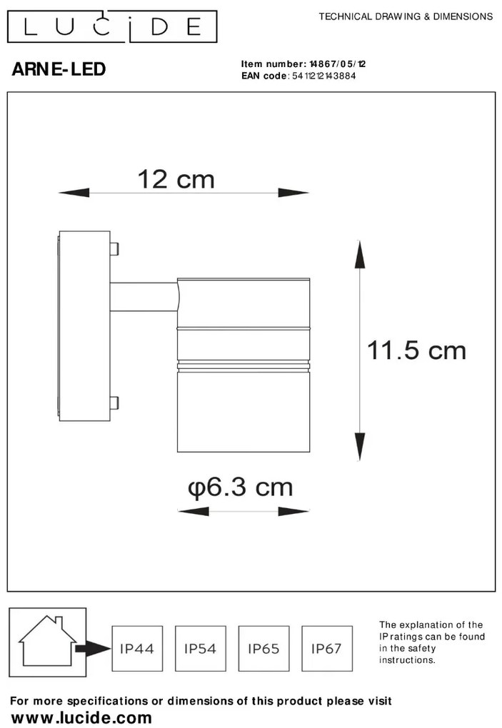 Lucide Arne-LED wandspot 5W 12x12cm chroom mat