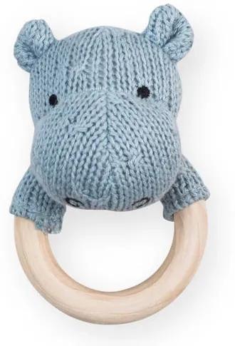 Bijtring Ã 7cm Soft knit hippo soft blue