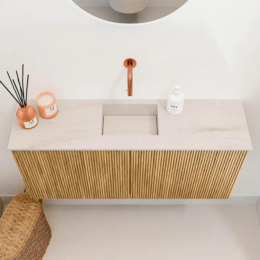 Mondiaz Joya DLux 90cm toiletmeubel oak met wastafel faye midden zonder kraangat meli