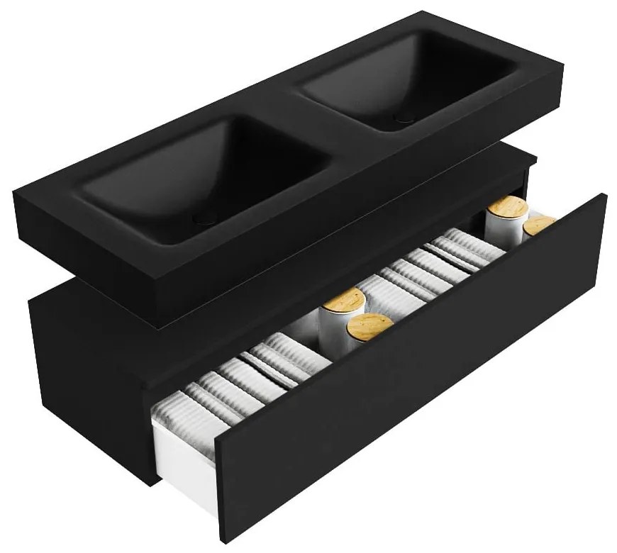 Zaro Alan badmeubel 130cm urban 1 lade met vrijhangende wastafel cloud dubbel zonder kraangat urban