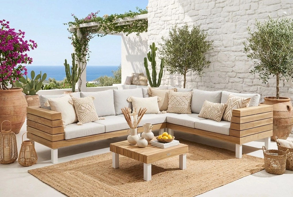 Hoek loungeset 6 personen Teak Old teak greywash Lifestyle Garden Furniture Seashore