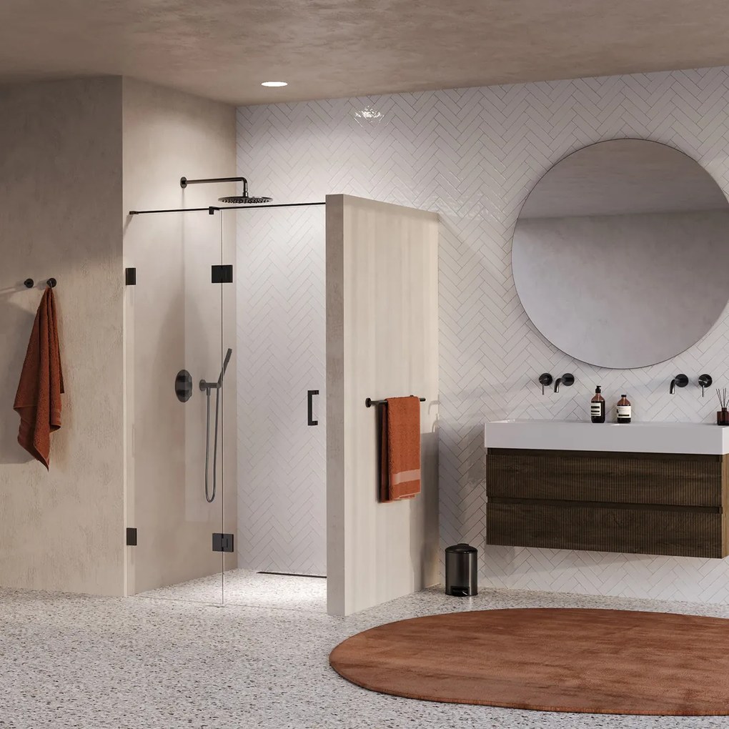 Brauer Void profielloze nisdeur 110cm met draaideur 60cm aan glas gunmetal geborsteld PVD