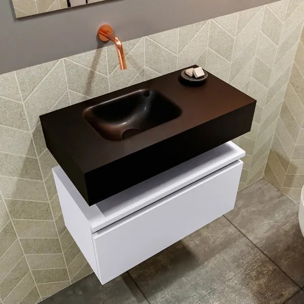 MONDIAZ ANDOR Toiletmeubel 60x30x30cm met 0 kraangaten 1 lades cale mat Wastafel Lex links Solid Surface Zwart FK75343689