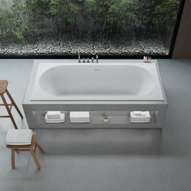 Ideavit SolidCozy inbouw bad - 180x80x54cm - solid surface - overloopgat - inclusief pop up afvoer - wit mat 290361