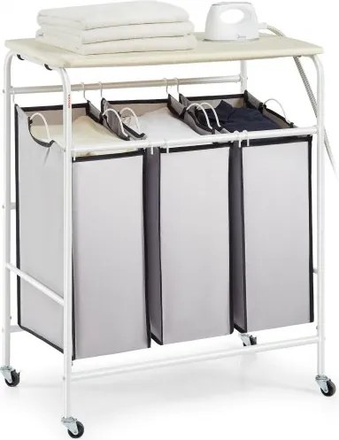 VEVOR Waswagen Commerciële Wassorteerder, Laadvermogen 23 kg Wasverzamelwagen Waswagen met Strijkplank, Wasscheider Oprolbaar, Mobiel Wassorteersysteem Wascontainer Waskast