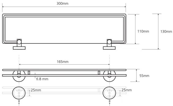 Sapho X-Round glazen planchet 30cm met rail chroom