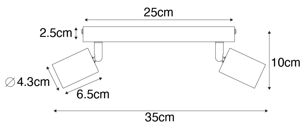Moderne Spot / Opbouwspot / Plafondspot zwart rechthoekig 2-lichts - Facil Modern E27 Binnenverlichting Lamp