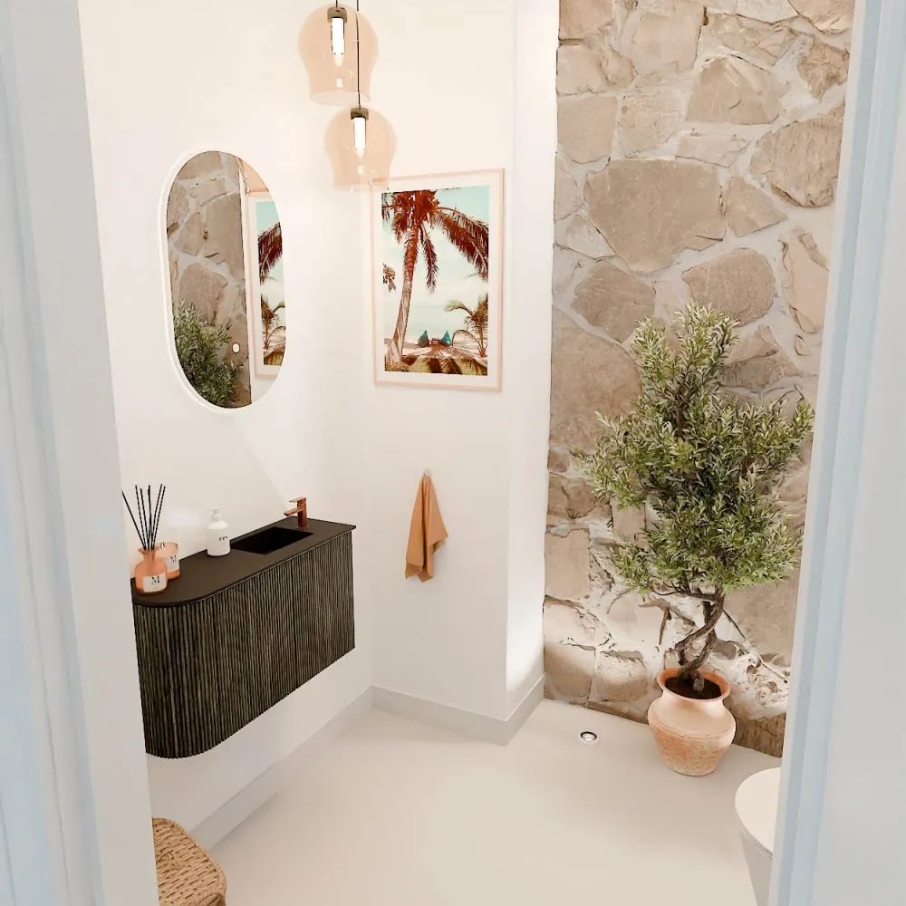 Mondiaz Joya 70cm toiletmeubel ronding links shadow met wastafel faye rechts 1 kraangat urban