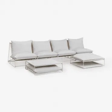 Amaro Tuinset Met 4-delige Modulaire Bank, Bijzettafel En Omvormbare Voetenbank Gardenia Wit - Sklum