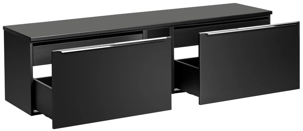 Comad Santa Fe Black badkamermeubel 180cm met open kast en toppaneel zwart mat