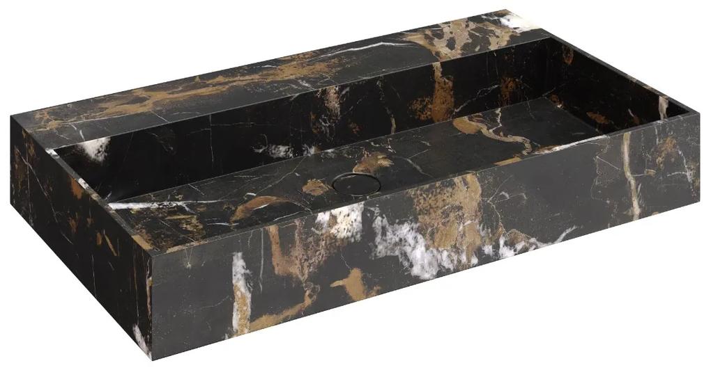 Fontana Portoro Gold marmer badmeubel 80cm mat zwart met ribbelfront zonder kraangat