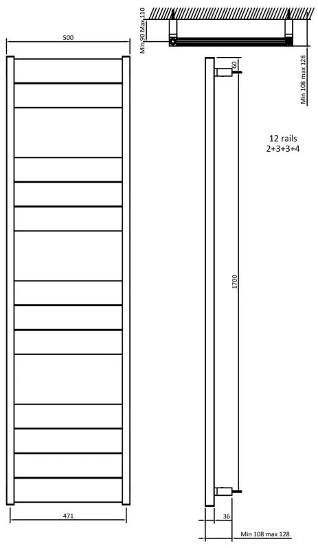 Eastbrook Kingswood handdoekradiator 50x180cm 922W zwart mat