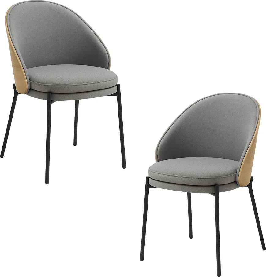Set 2 Mos Grijze Stoffen Stoelen met Gestoffeerde Houten Rugleuning