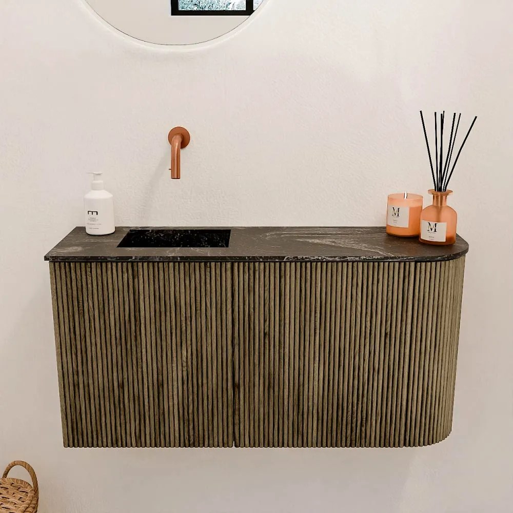 Mondiaz Joya DLux 80cm toiletmeubel ronding rechts dusk met wastafel faye links zonder kraangat lava