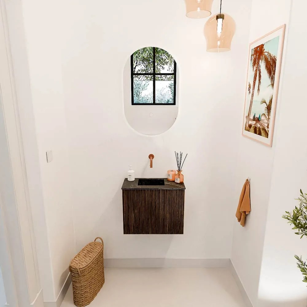 Mondiaz Joya DLux 50cm toiletmeubel walnut met wastafel faye links zonder kraangat lava