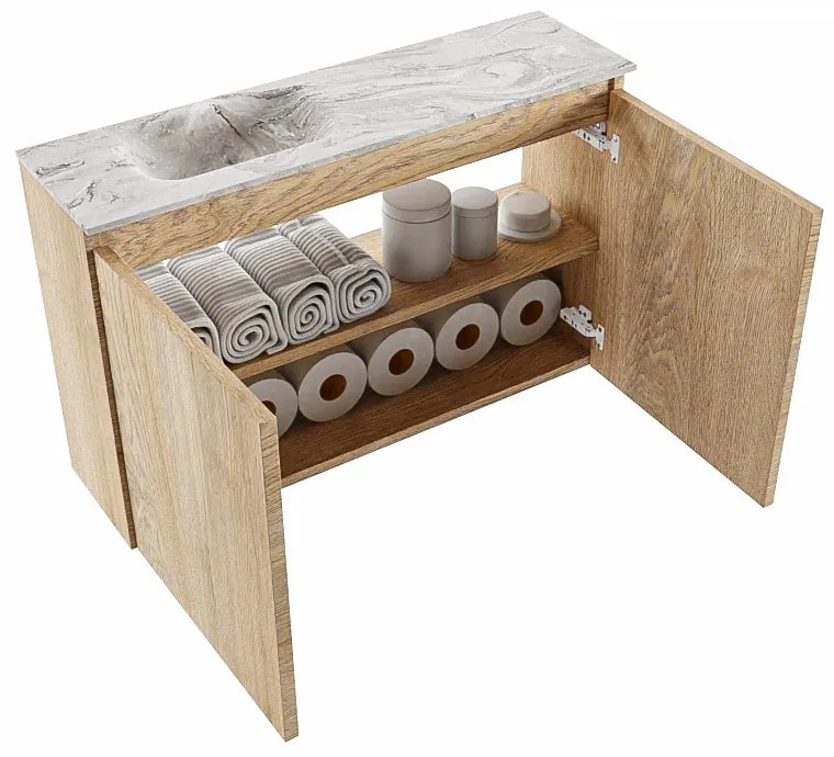 Mondiaz Ture DLux toiletmeubel 80cm washed oak met wastafel glace links zonder kraangat