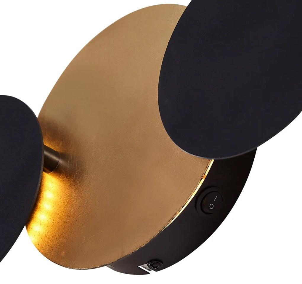 Moderne wandlamp zwart met goud incl. LED 3-staps dimbaar 3-lichts - Sunrise 3 Modern rond Binnenverlichting Lamp
