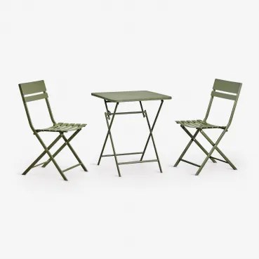 Set Van Vierkante Inklapbare Tuintafel 60x60 Cm En 2 Stalen Stoelen Tamarit Groen – Intens Olijf - Sklum