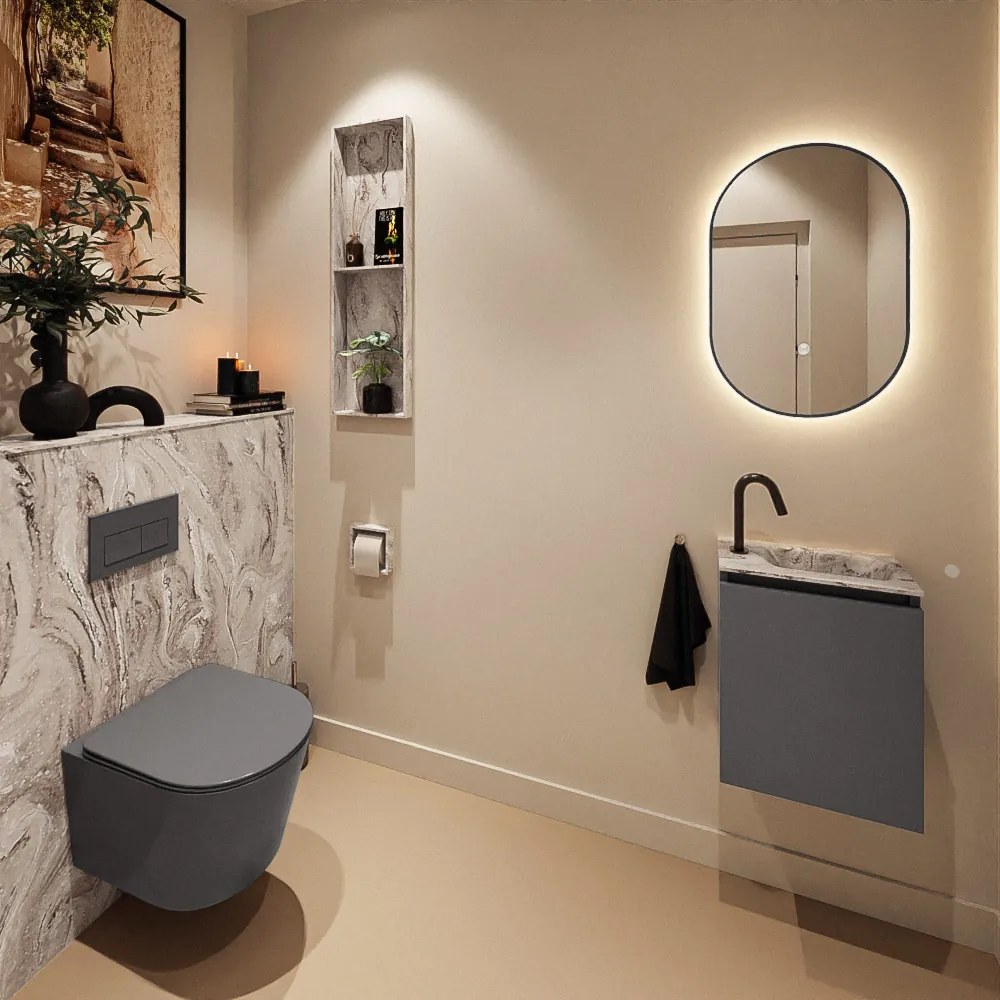 Mondiaz Ture DLux toiletmeubel 40cm dark grey met wastafel glace rechts met kraangat