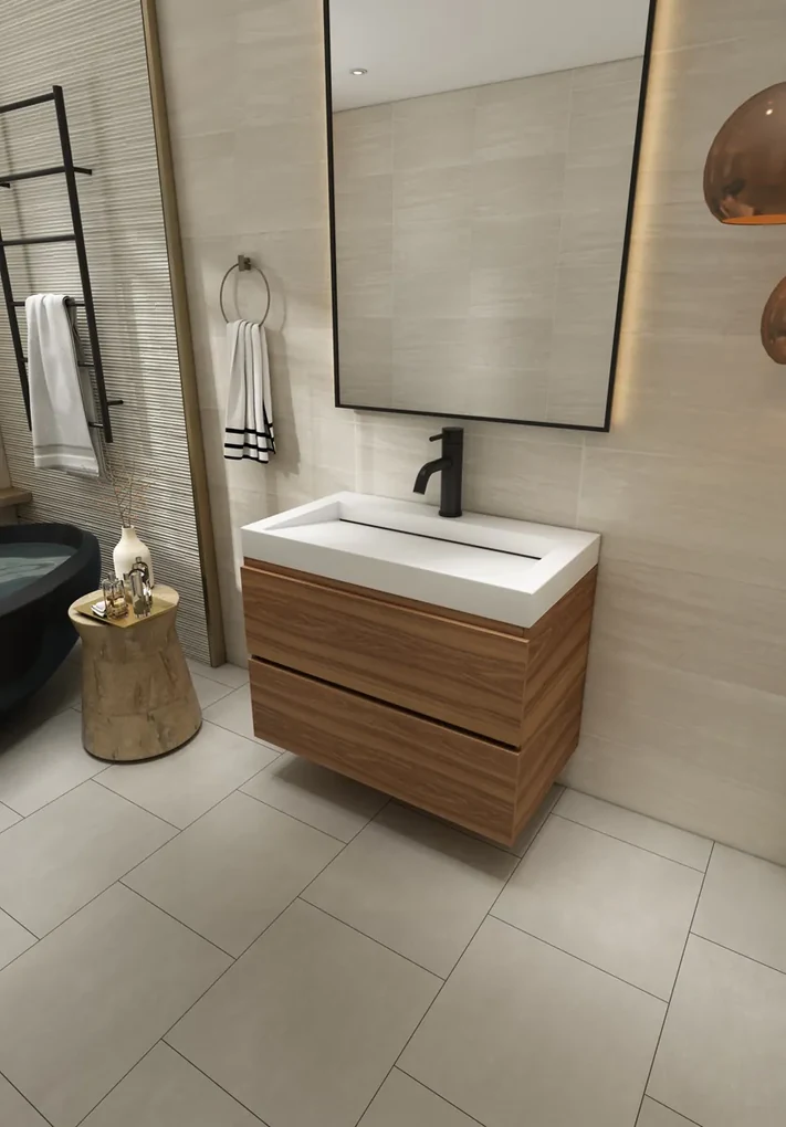 Fontana Elena badkamermeubel 80cm walnoot met solid surface wastafel 1 kraangat
