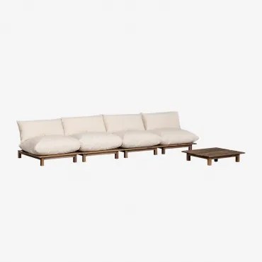 Woonkamerset Met 4-delige Modulaire Verstelbare Bank En Salontafel Van Acaciahout Brina Beige – Crème - Sklum