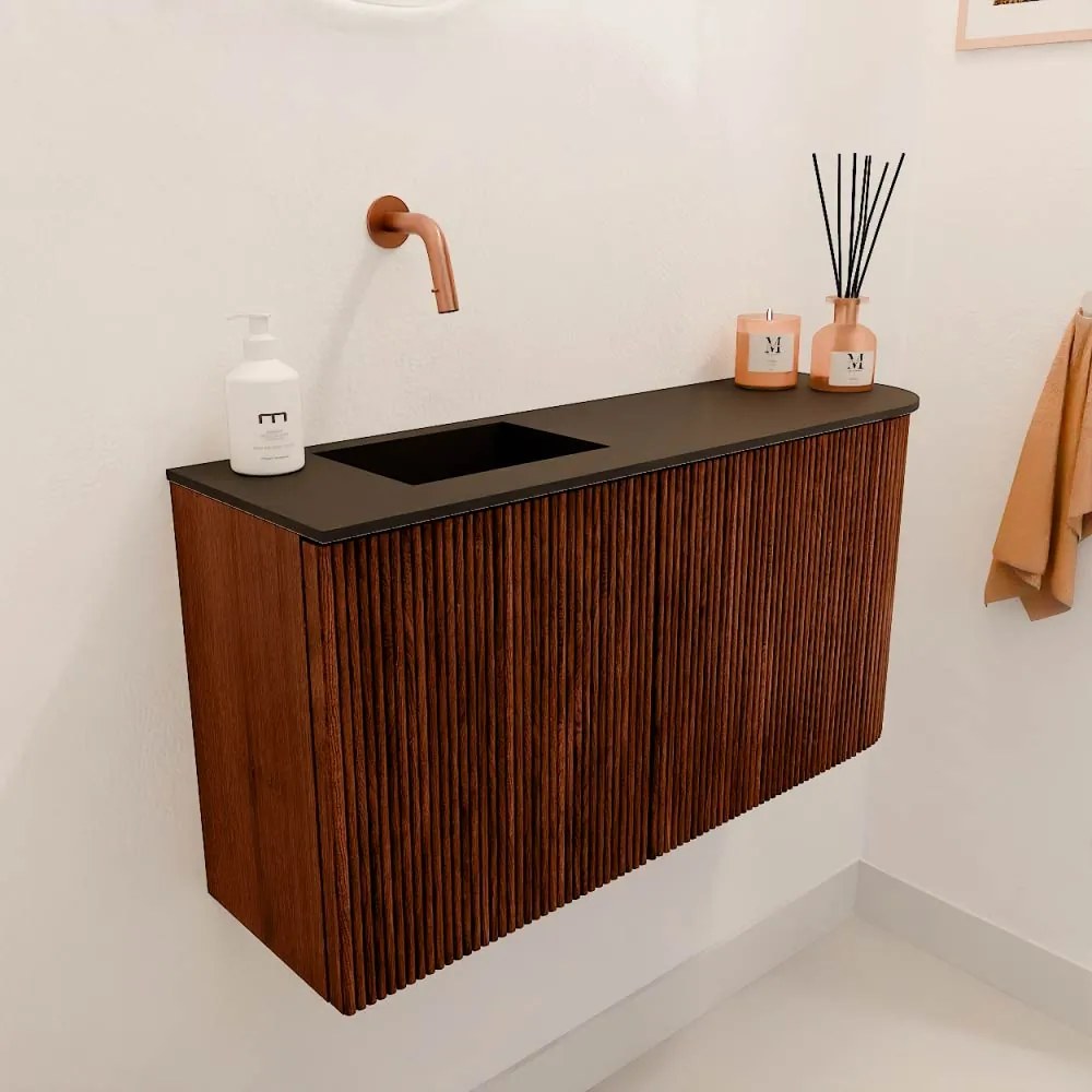 Mondiaz Joya 80cm toiletmeubel ronding rechts ruby met wastafel faye links zonder kraangat urban