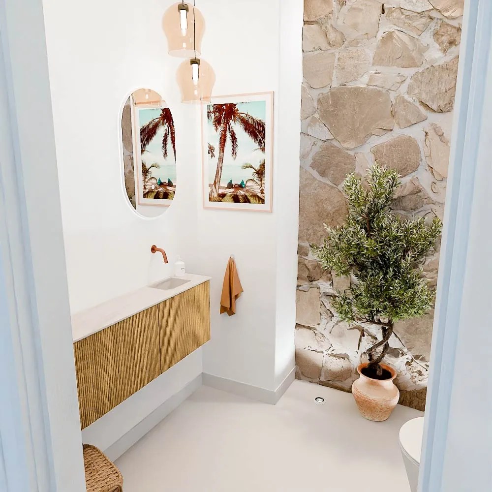 Mondiaz Joya DLux 110cm toiletmeubel ronding links oak met wastafel faye rechts zonder kraangat meli