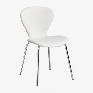 Set Van 4 Stapelbare Eetkamerstoelen In Chenille Uit White & Grijs – Chroom - Sklum