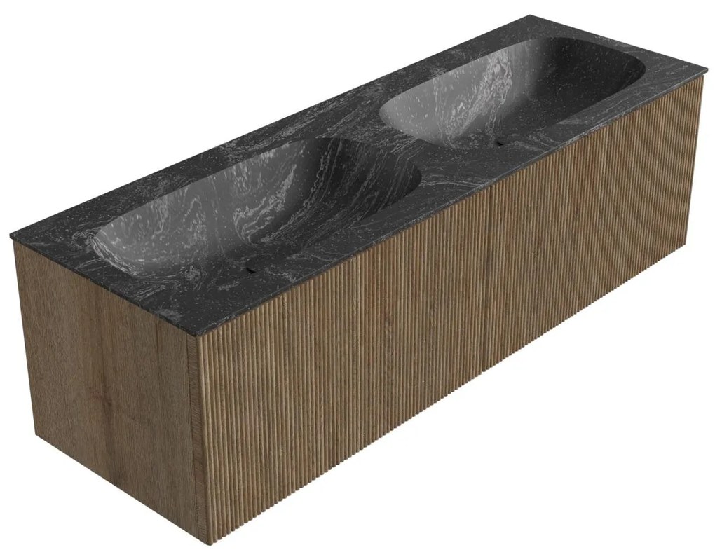 Mondiaz Kurve-dlux 140cm badmeubel dusk met 2 lades en wastafel stor small dubbel zonder kraangat lava