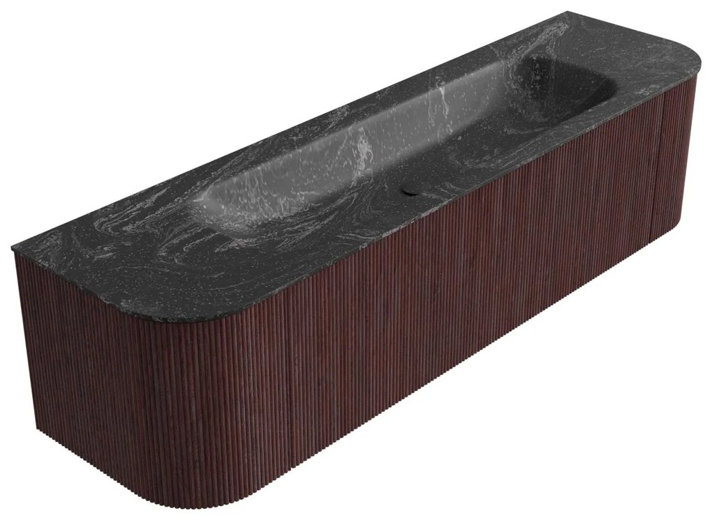 Mondiaz Kurve-dlux 170cm badmeubel ronding links/rechts ruby met 1 lade en 2 deuren en wastafel big large midden zonder kraangat lava