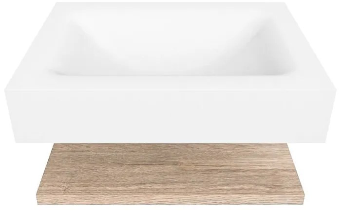 Zaro Alan badmeubel 60cm met planchet washed oak en vrijhangende wastafel cloud midden zonder kraangat talc