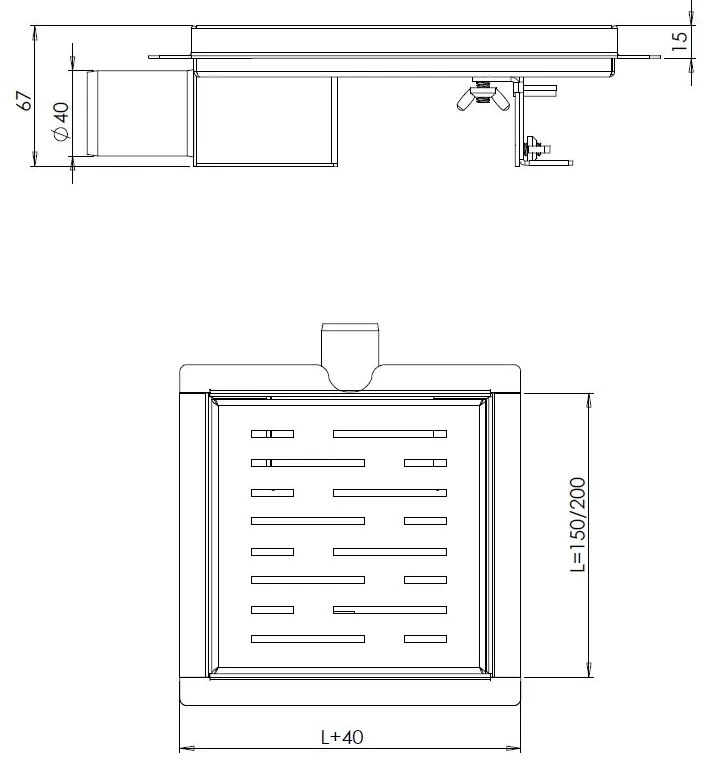 Mueller doucheput met flens en zijuitlaat 15x15cm RVS