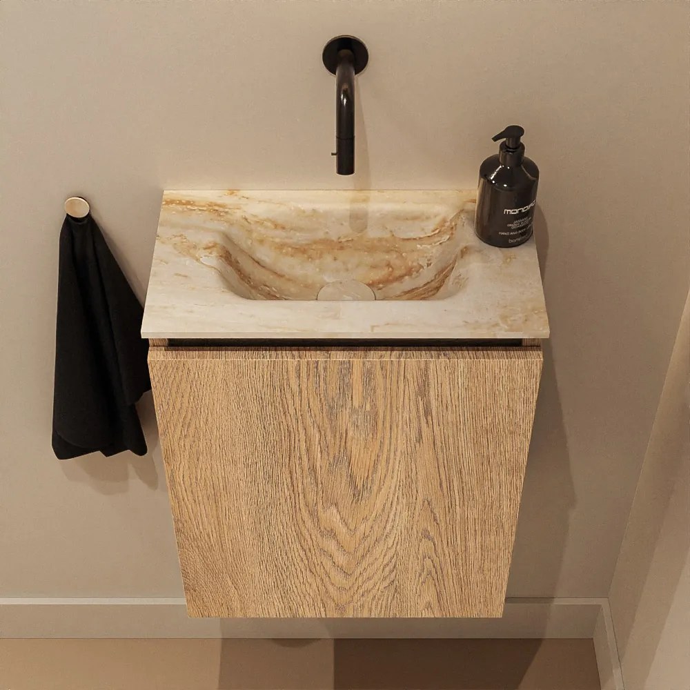 Mondiaz Ture DLux toiletmeubel 40cm washed oak met wastafel frappe midden zonder kraangat