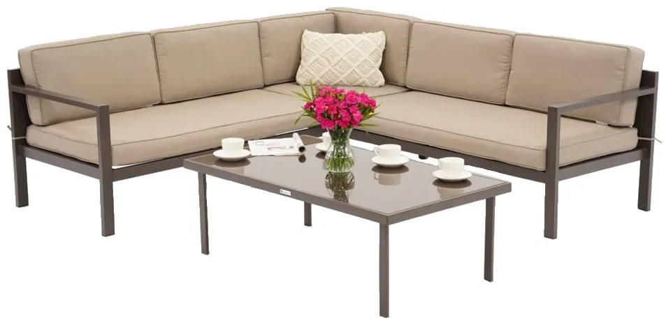 Garden Point hoekmeubelset voor 4 personen Porto Corner 4 bruin