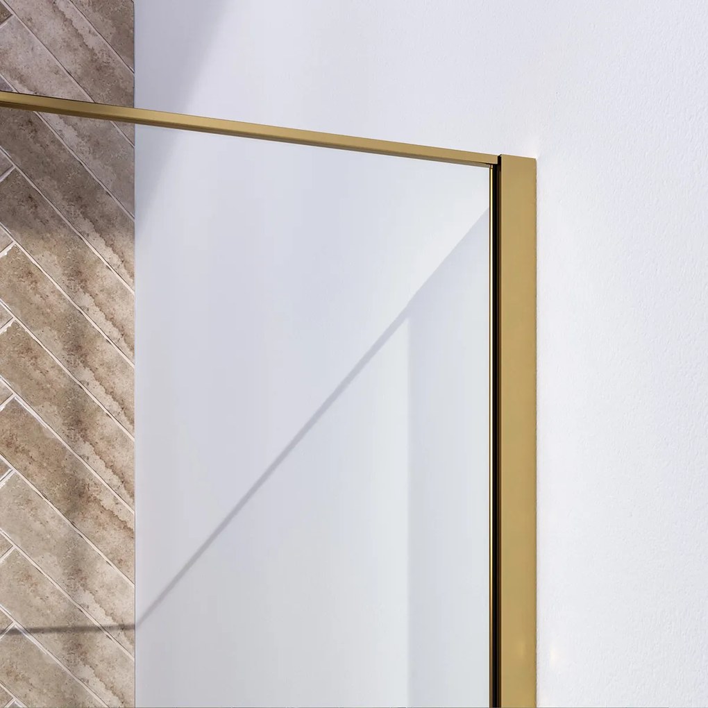 Brauer Gold Frame inloopdouche helder glas 90x200 met muurprofiel en lijst rondom goud geborsteld