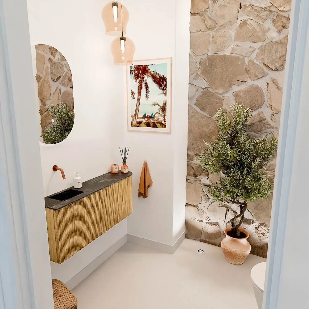 Mondiaz Joya DLux 100cm toiletmeubel ronding rechts oak met wastafel faye links zonder kraangat lava