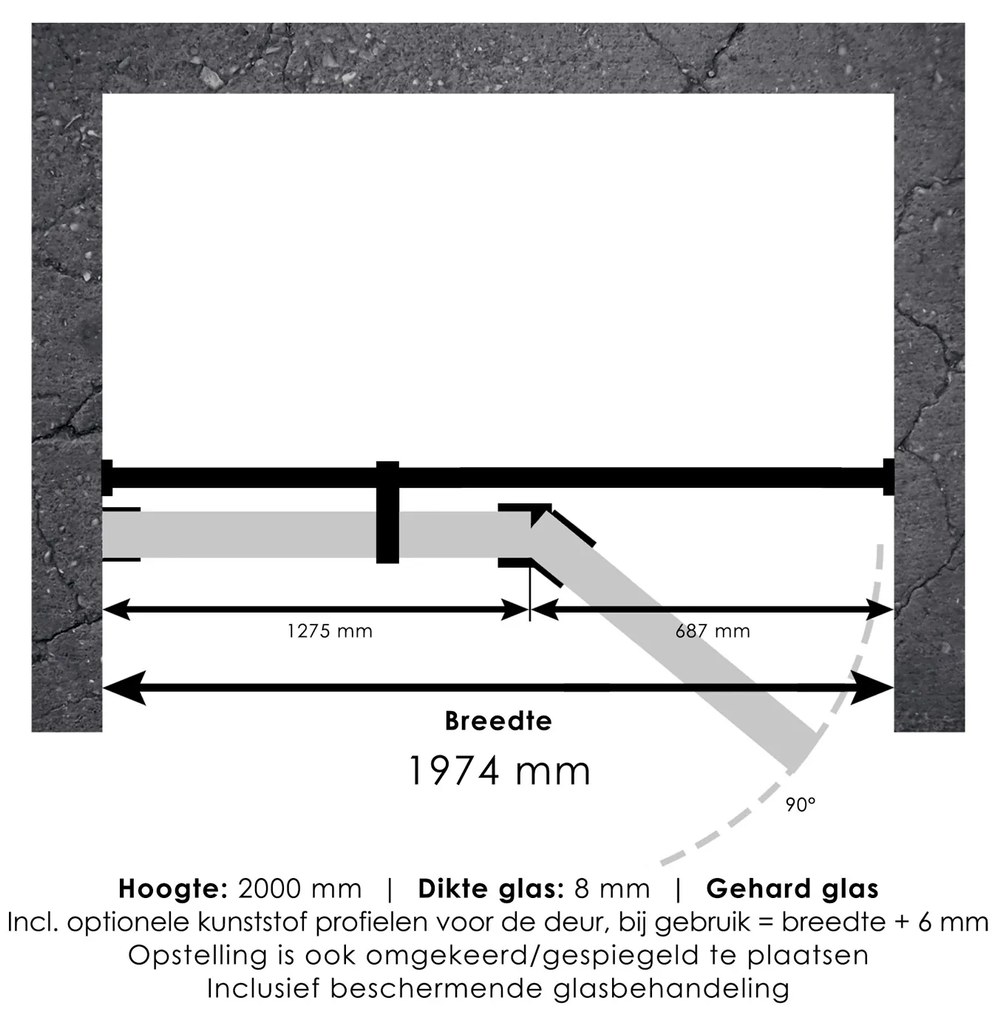 Brauer JC profielloze nisdeur 200cm met 70cm deur gekoppeld goud geborsteld