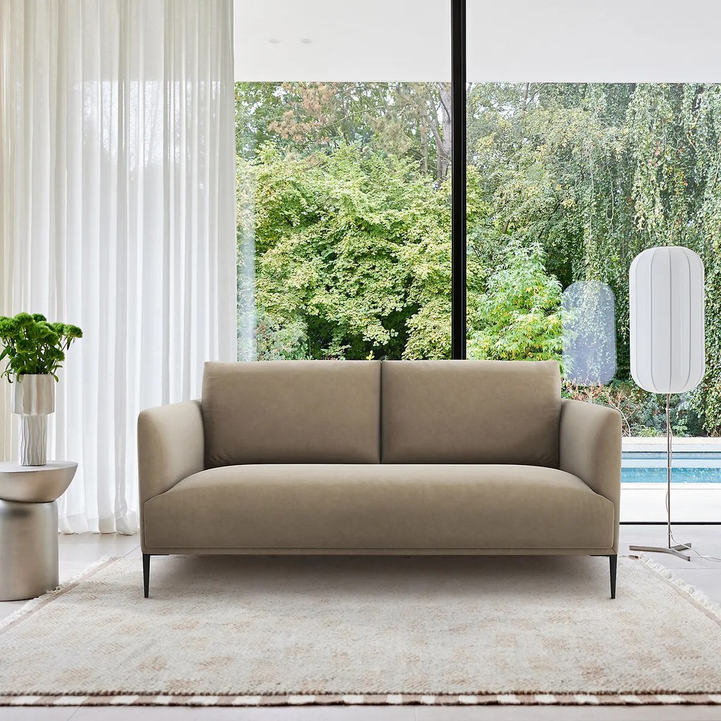 Compacte zitbank in fluweel, Oscar, ontwerp E. Gallina