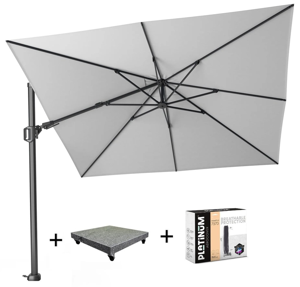 Challenger T2 zweefparasol 300x300 cm wit met 120KG voet en hoes