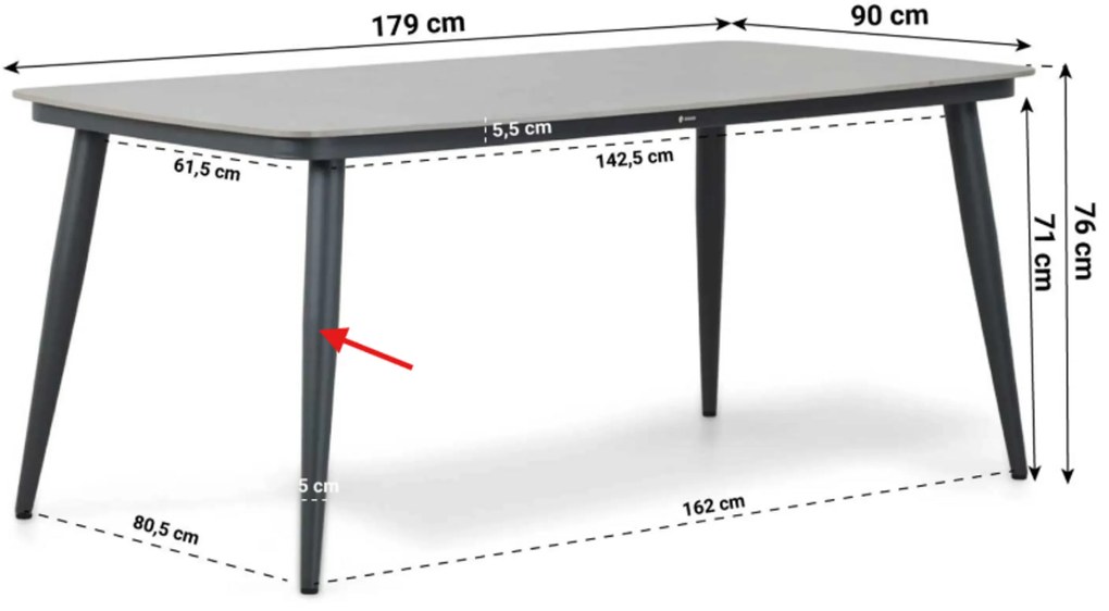 Tuinset 4 personen 180 cm Outdoor textiel Grijs Lifestyle Garden Furniture Andorra/Vienna