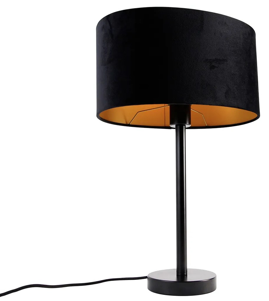 Tafellamp zwart met ovale velours kap zwart 35cm - Simplo Modern, Klassiek / Antiek E27 rond Binnenverlichting Lamp