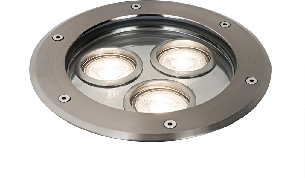Set van 3 moderne grondspots staal 3-lichts IP65 - Tribus