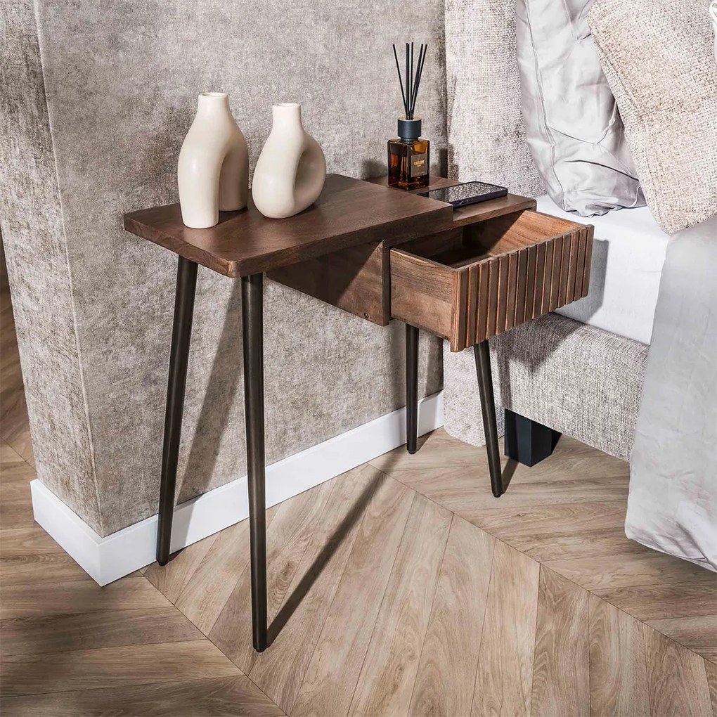 Houten Nachtkastje Met Lade Links - 60x30x61cm.