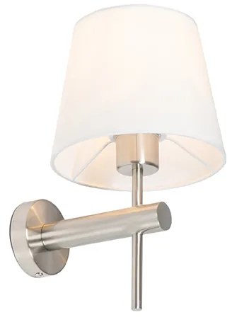 Moderne wandlamp staal met witte kap - Pluk