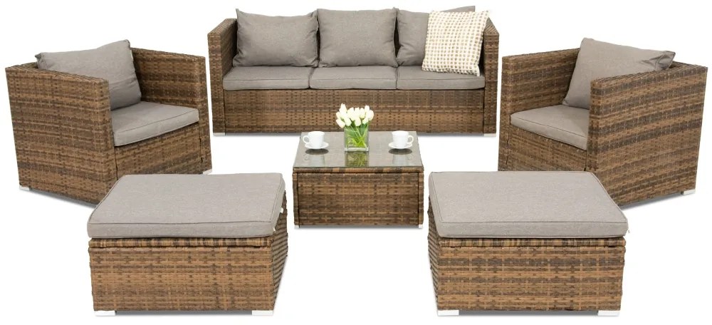 Roma Coffee 5 + 2 Tuinpunt bruin technorattan tuinmeubelen