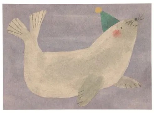 Kaart, zeehond met feesthoed